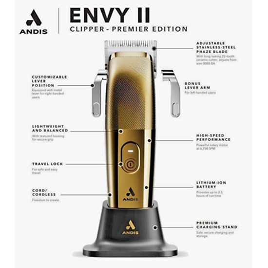 Снимка на Машинка за подстригване ANDIS - Envy II - 6.700 об./мин - Gold - безжична