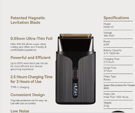 Снимка на Шейвър HUSH-SHAVE V2  - 8000 RPM - безжичен