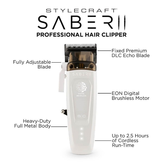Снимка на Машинка за подстригване  - STYLECRAFT - Saber II - 7.500 RPM - Бяла - Лимитирана серия 